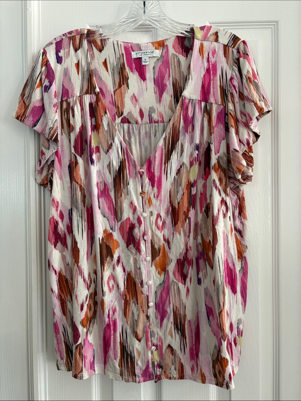 Liverpool Los Angeles Colorful Pink Rayon Spandex Blouse Women’s Plus Size 1X - Picture 1 of 7